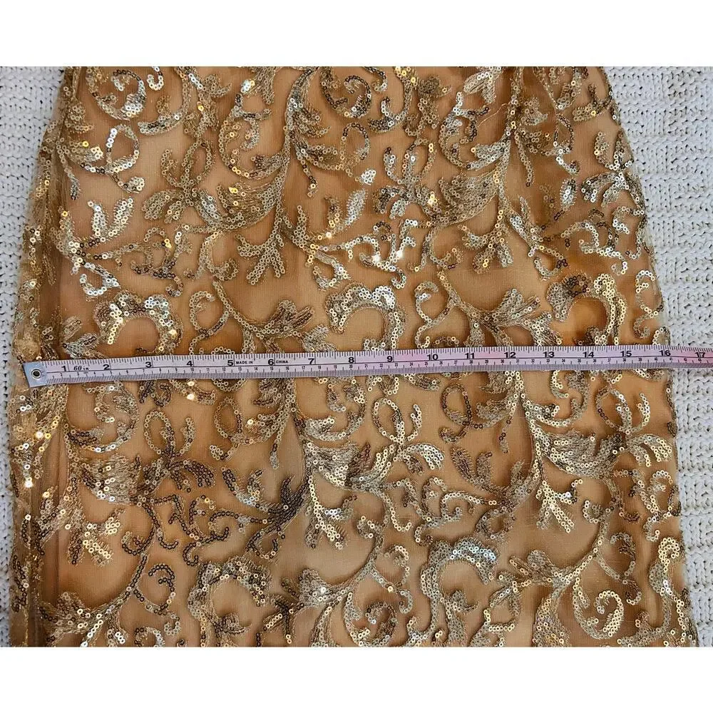 NWT Mac Duggal Gold Overlay Long Sleeve High Neck Floor Length Gown US‎ 4 - Picture 10 of 14
